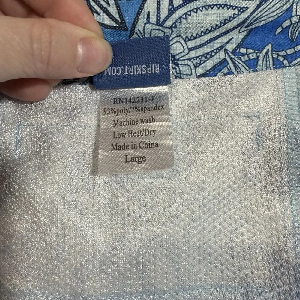 RipSkirt Blue Floral Paisley Patchwork Pull On Skirt Women L Hawaii Swim Pockets - Picture 12 of 12